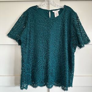 Philosophy Emerald Green Lace Pullover Blouse Lined Women’s XXL Lightweight